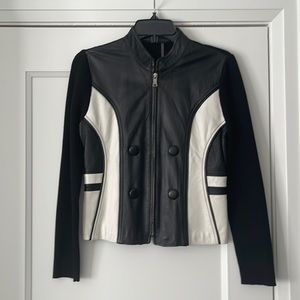 Genuine Leather and nylon knit jacket. Size M